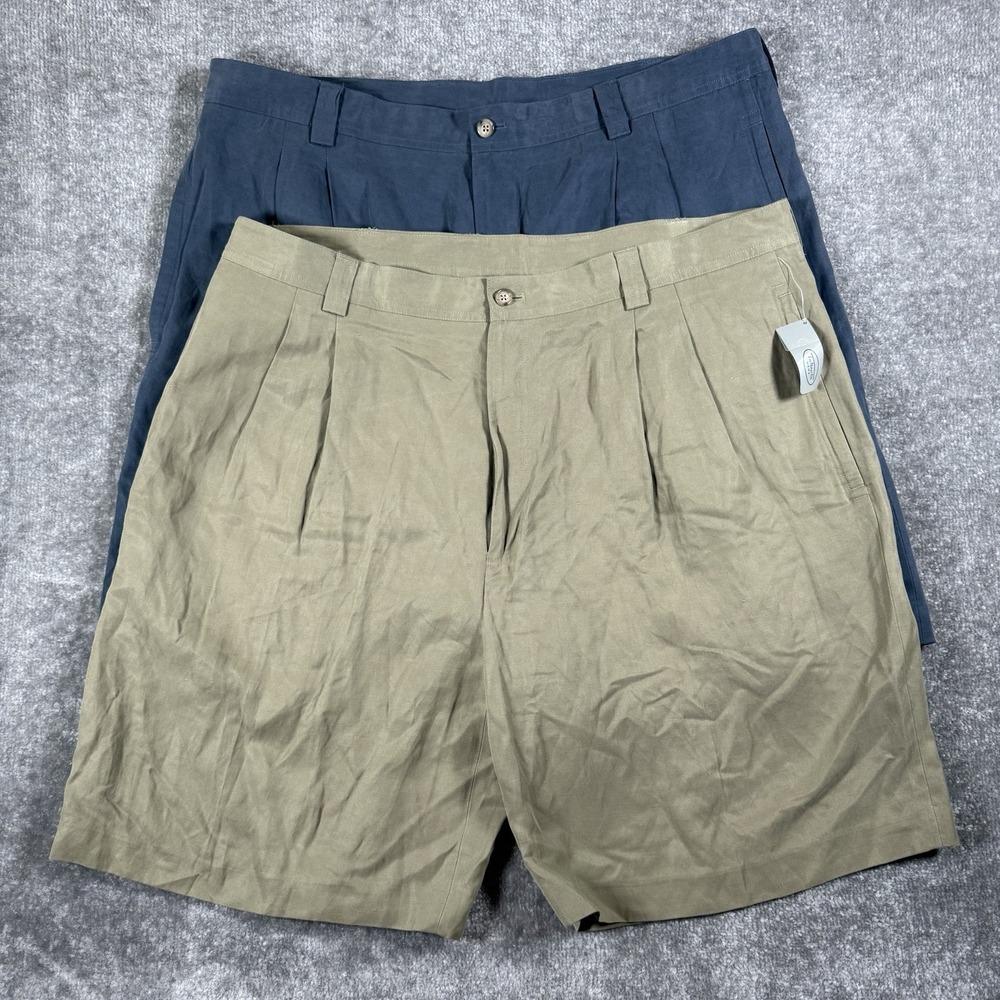 2-Vintage Talbots Shorts Mens 40W Silk Linen Blend Pleated Casual Beachy Comfort